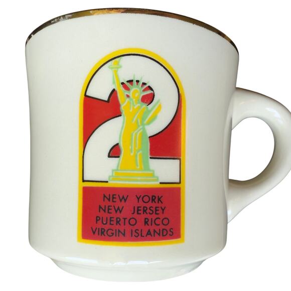 Vintage Boy Scouts of America BSA Region 2 NY NJ PR VI Gold Rim Ceramic Mug - Picture 1 of 8